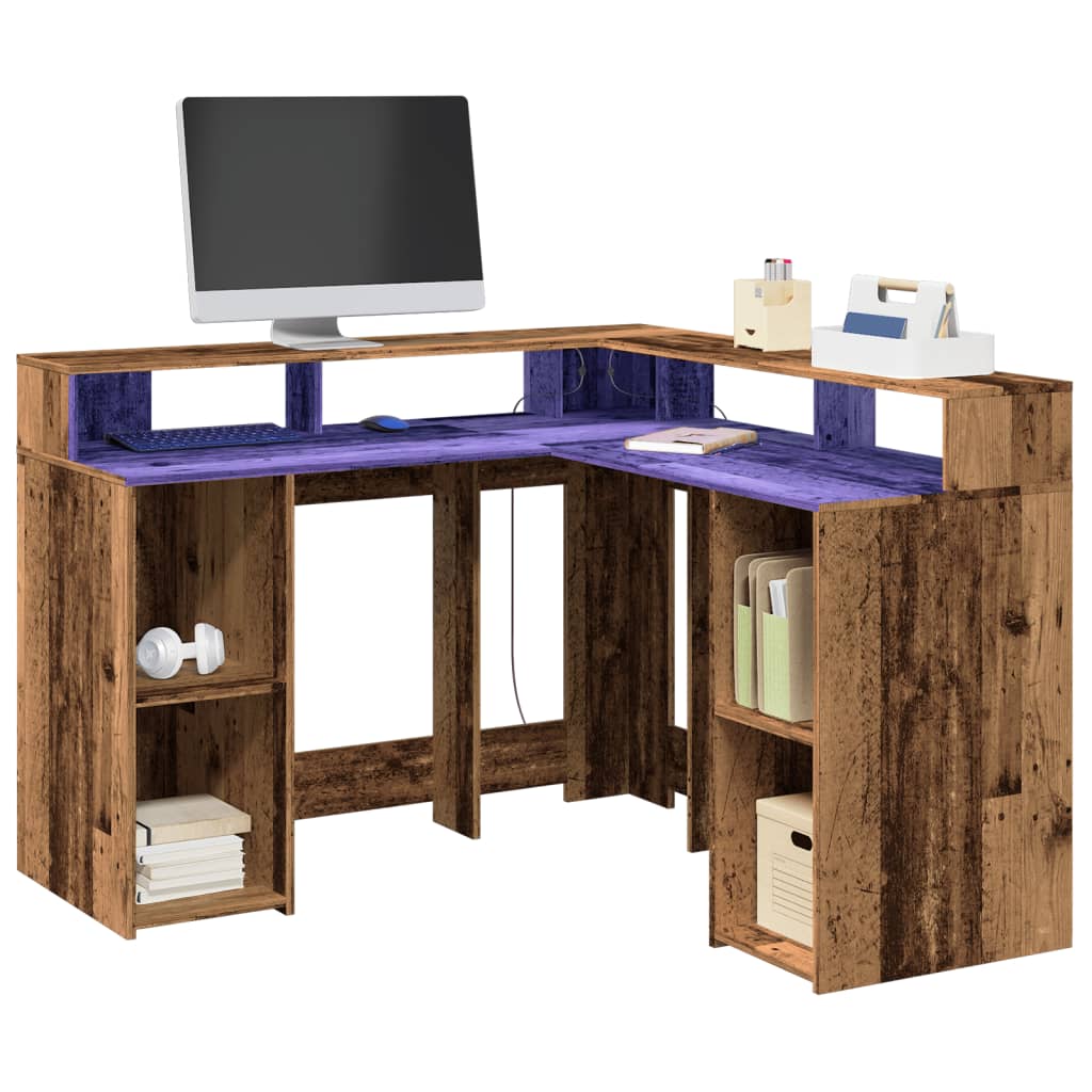 LED-Schreibtisch Weiß 130x130x91 cm Holzwerkstoff