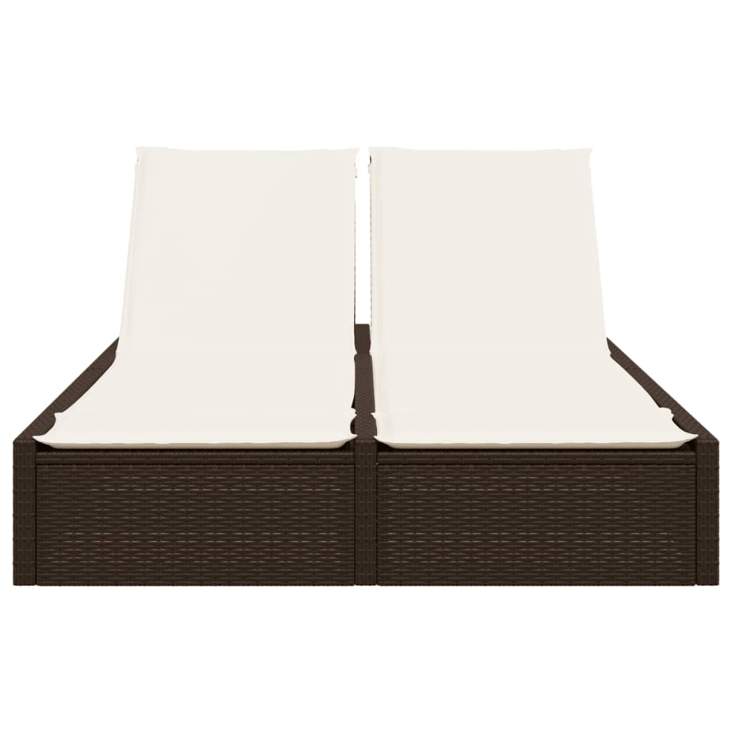 Doppel-Sonnenliege mit Kissen Schwarz Poly Rattan