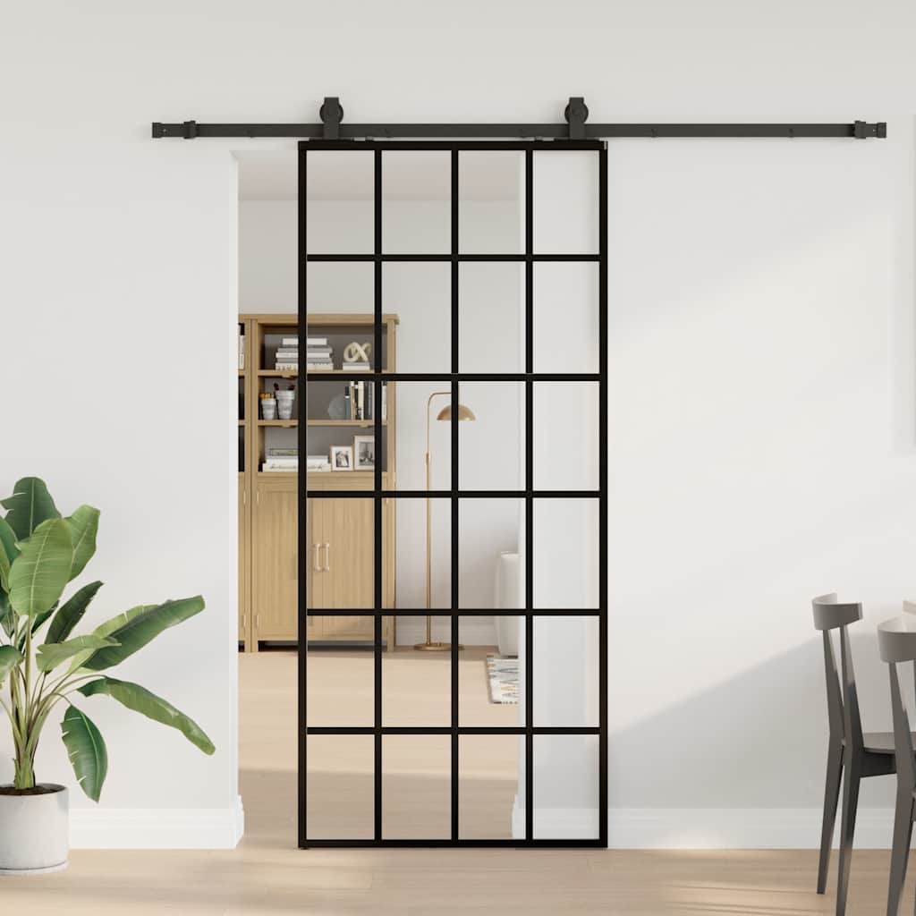 Schiebetür mit Beschlag Schwarz 76x205 cm ESG-Glas