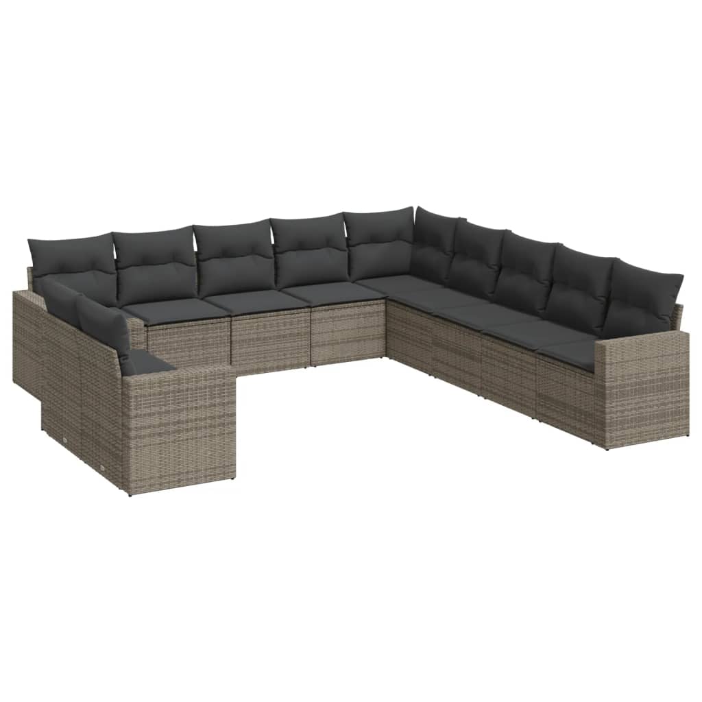 11-tlg. Garten-Sofagarnitur mit Kissen Schwarz Poly Rattan