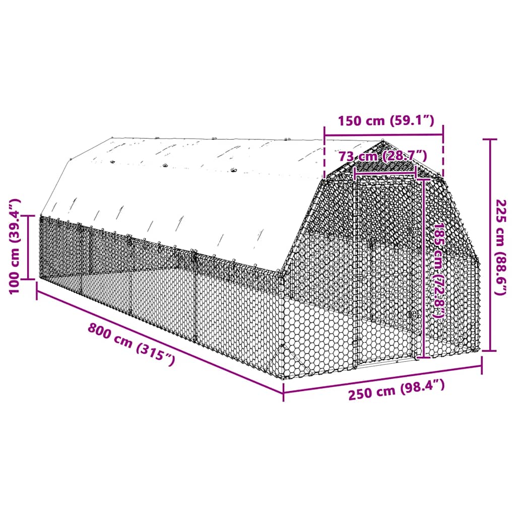 Hühnerstall 2,5x4x2,25 m Verzinkter Stahl