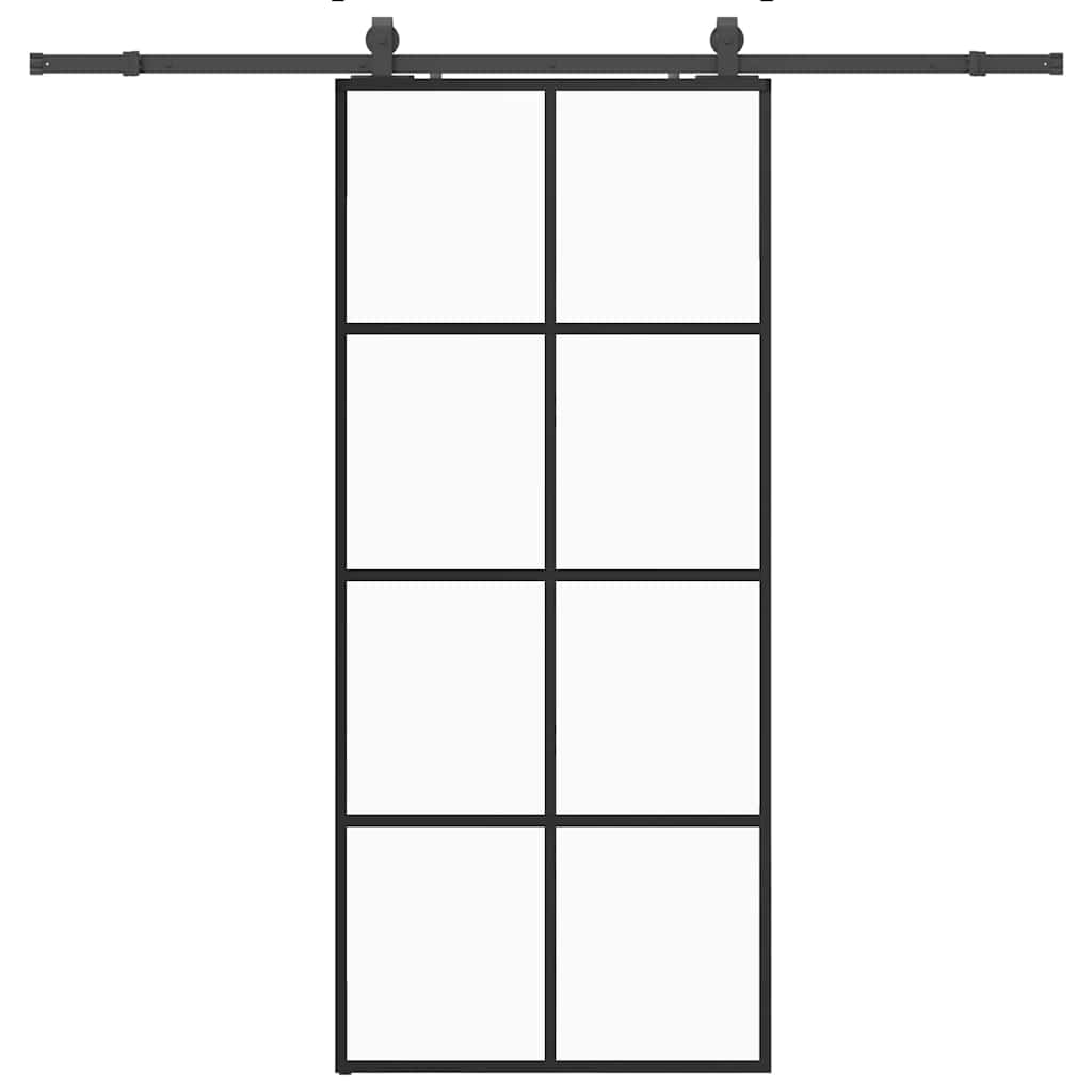 Schiebetür mit Beschlag Schwarz 76x205 cm ESG-Glas