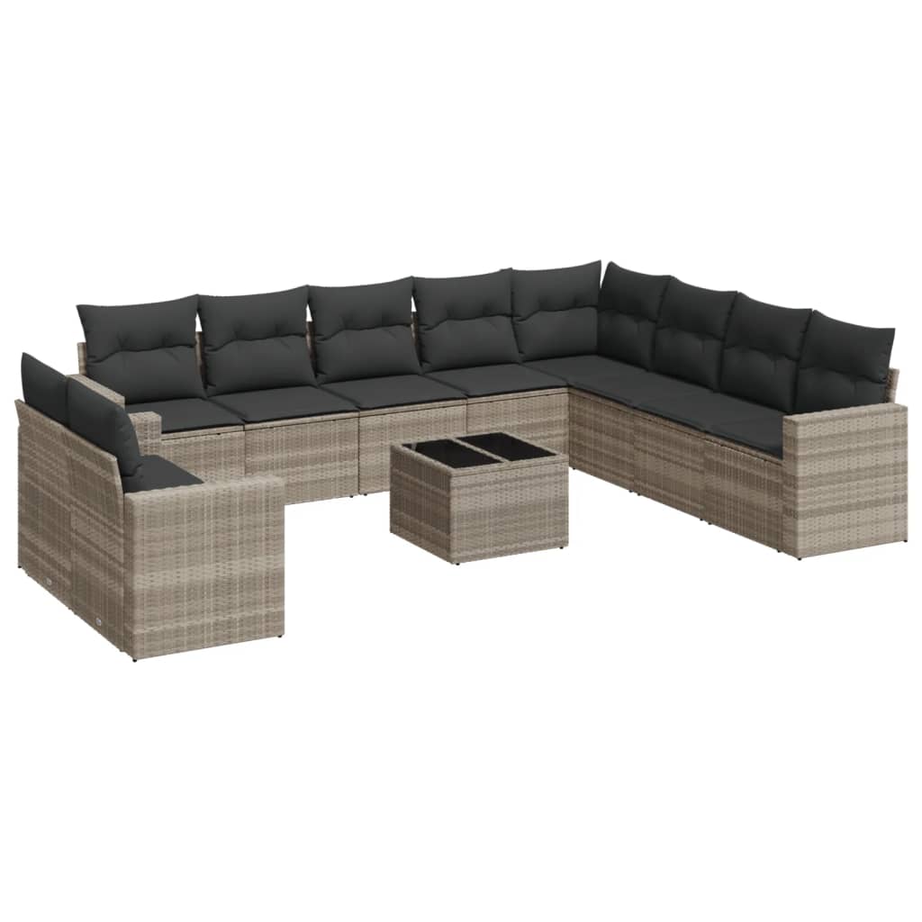 10-tlg. Garten-Sofagarnitur mit Kissen Schwarz Poly Rattan