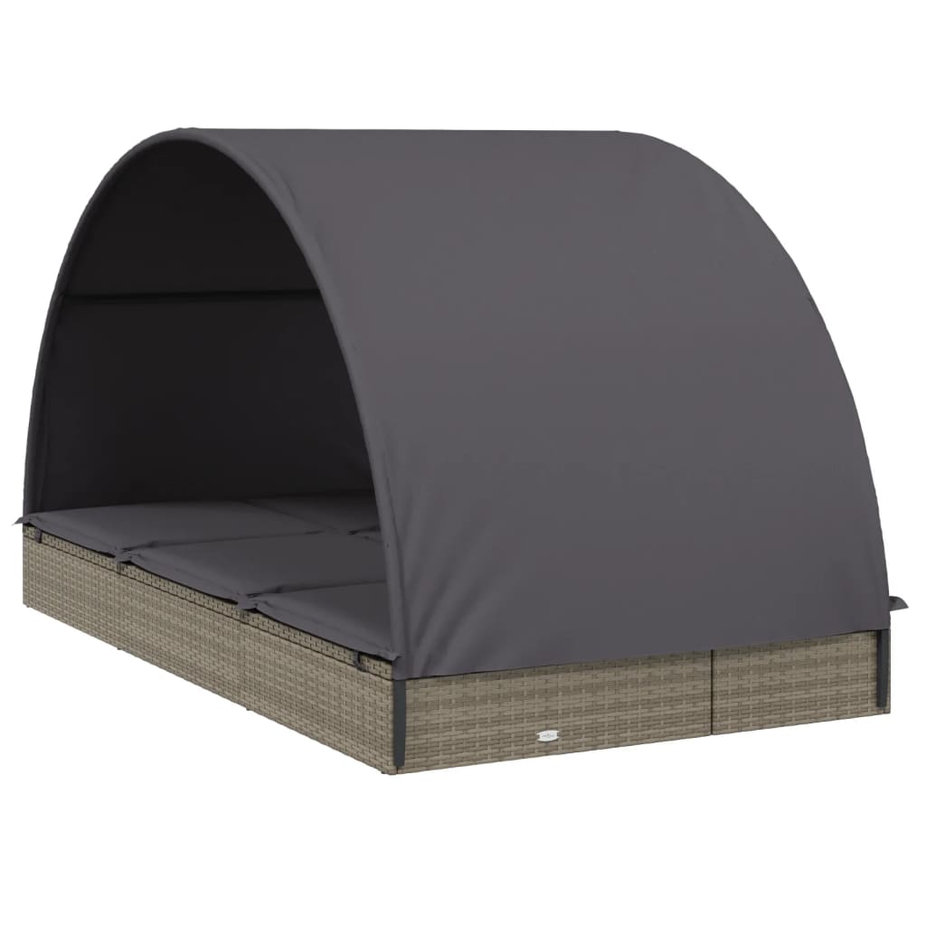 2-Personen-Sonnenliege mit Dach Braun 211x112x140 Poly Rattan
