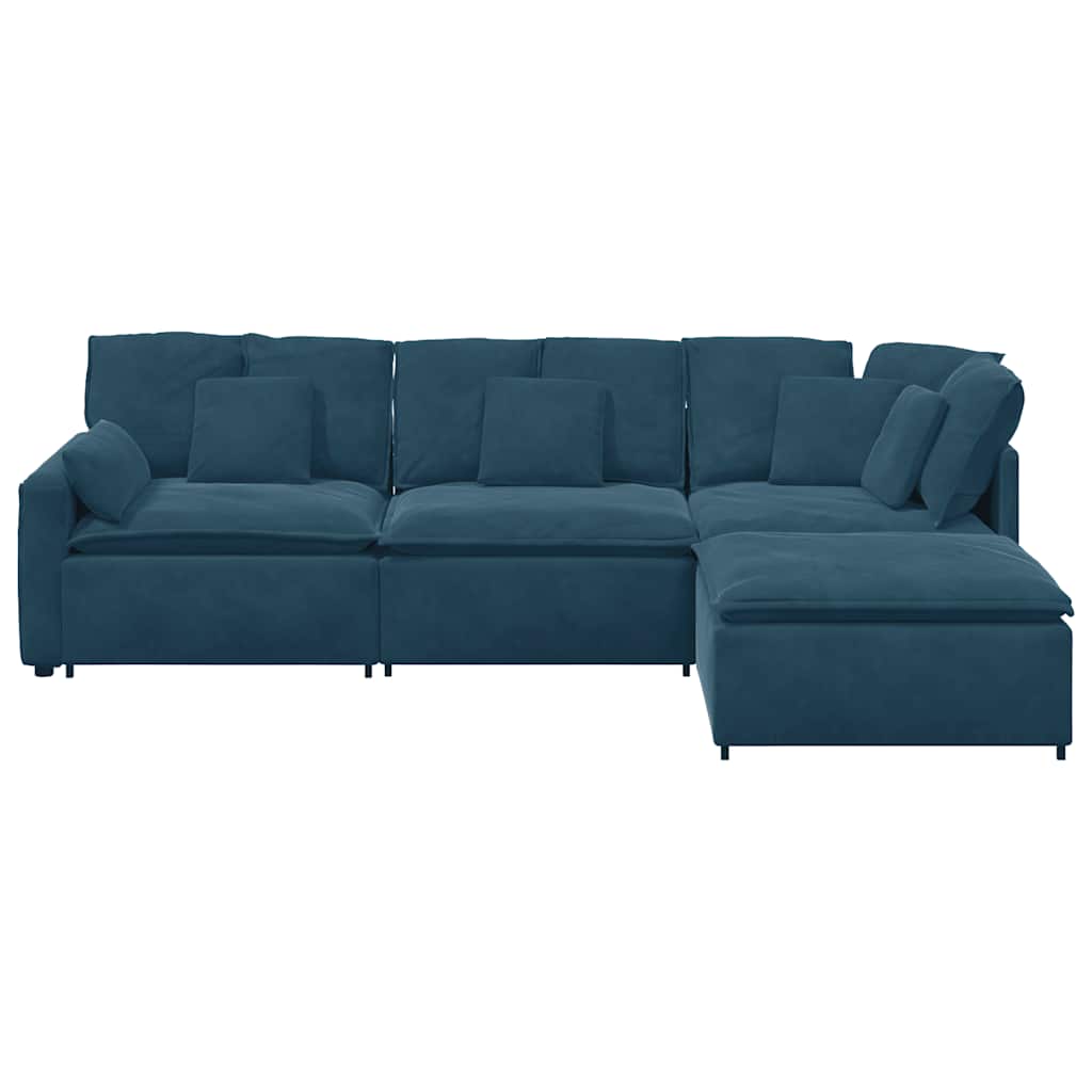 Modulares Sofa mit Fußhocker Kissen Samt Blau