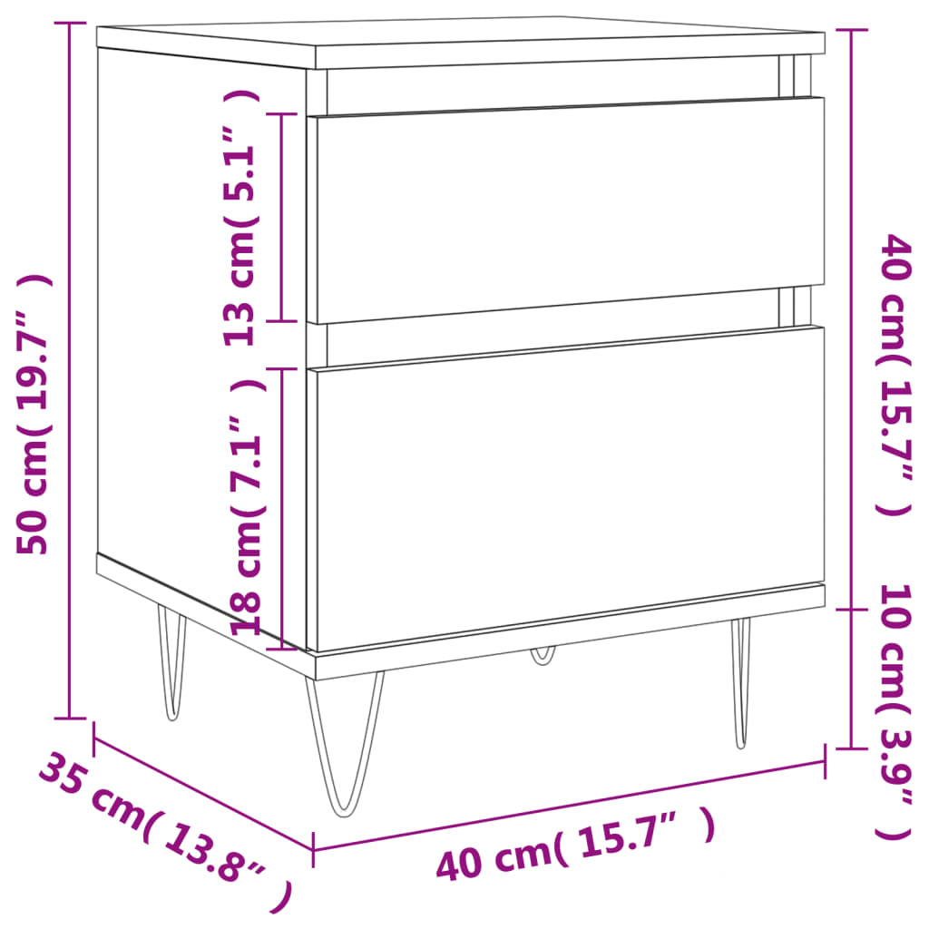 Bettschrank Schwarz Eichen-Optik 40 x 35 x 50 cm Holzwerkstoff