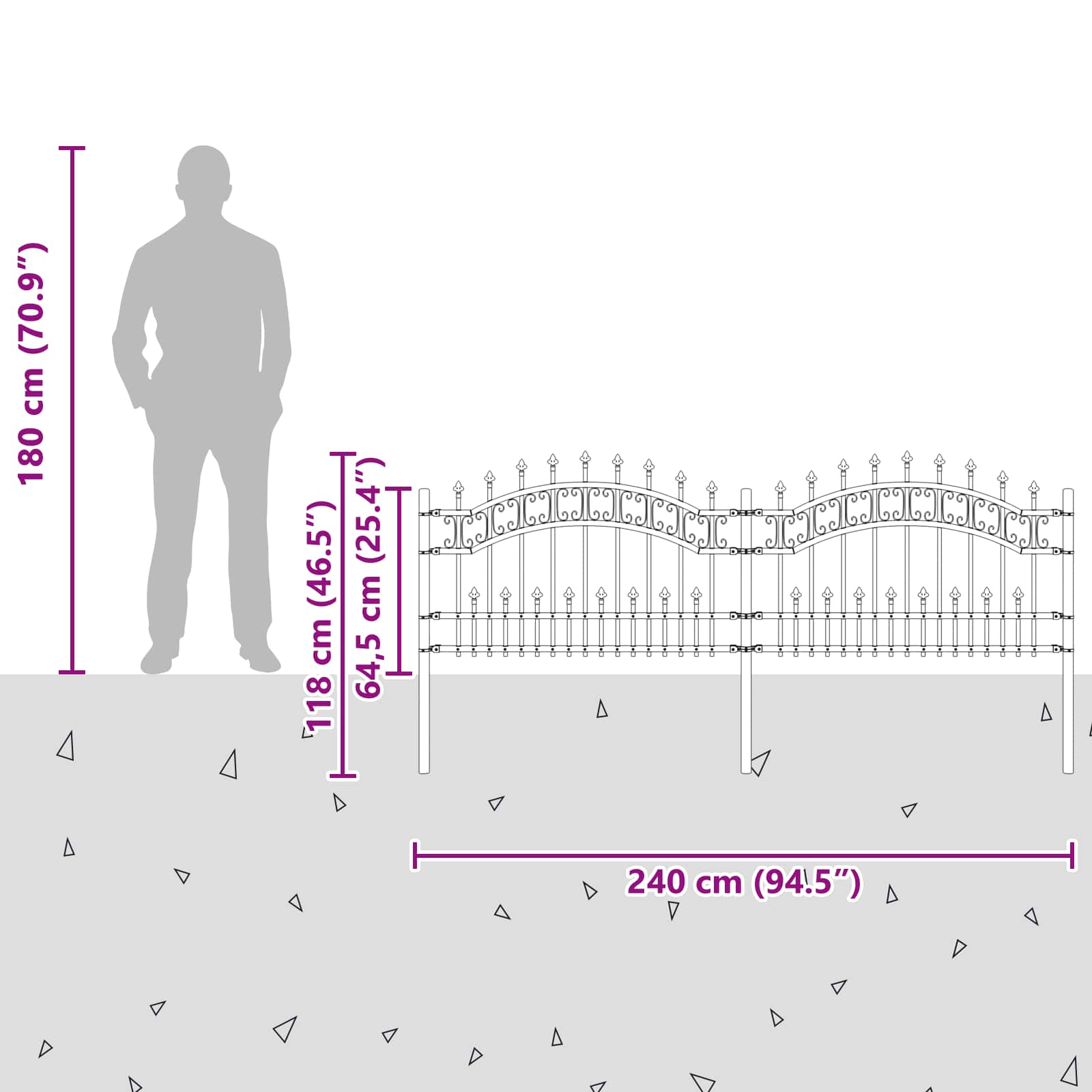 Gartenzaun KAMPEN mit Speerspitze Schwarz 240 x 75 cm Stahl
