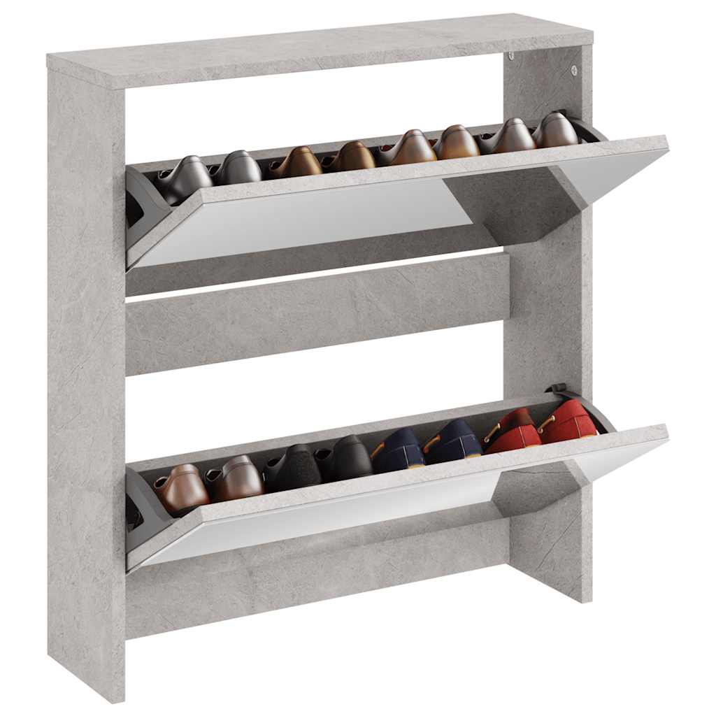 Schuhschrank mit 2 Fächern Spiegel Eiche-Optik 63x17x67 cm