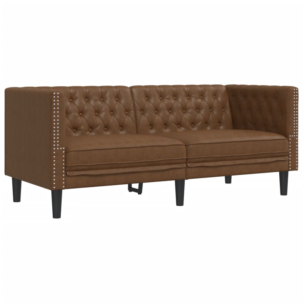 3-tlg. Chesterfield-Sofa-Set Schwarz Kunstleder