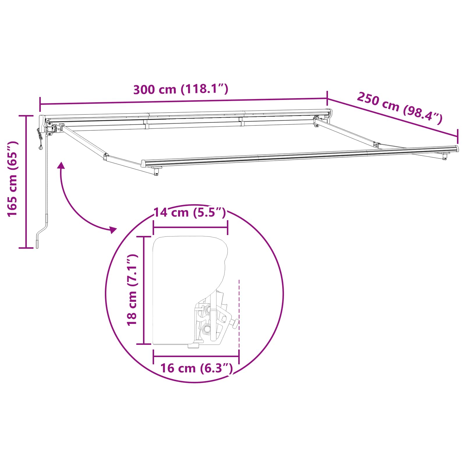Markisenrahmen Verstellbar Weiß 2,5 x 2 m Stahl