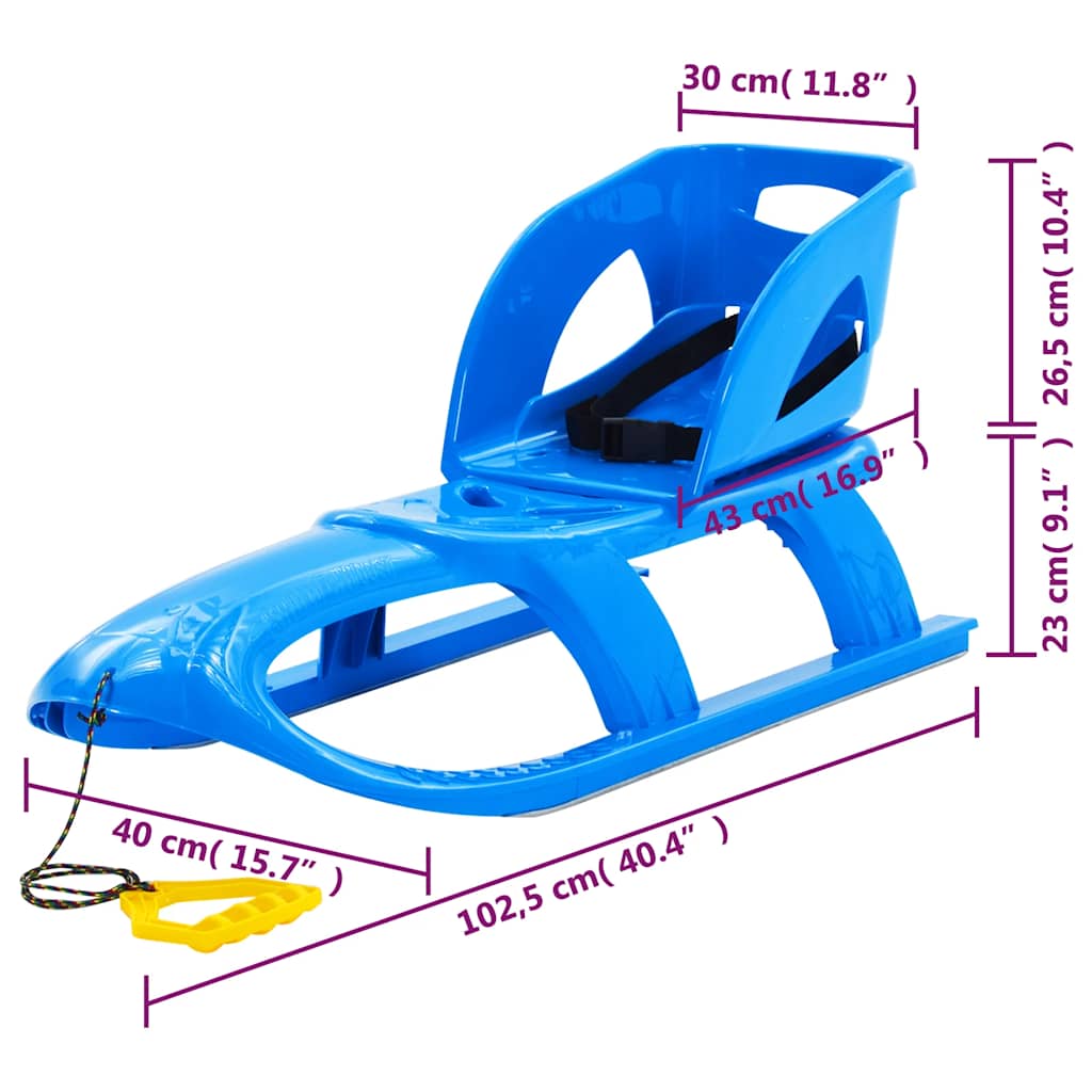 Schlitten für Kinder Blau 102,5x40x23 cm Polypropylen