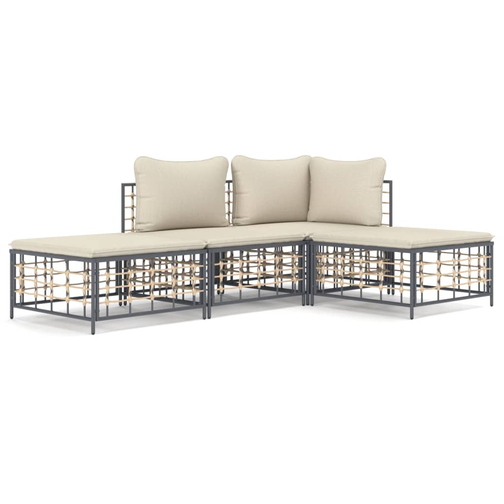 5-tlg. Garten-Lounge-Set mit Kissen Anthrazit Poly Rattan