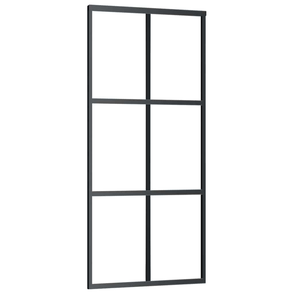 Schiebetür mit Beschlag Schwarz 76x205 cm ESG-Glas