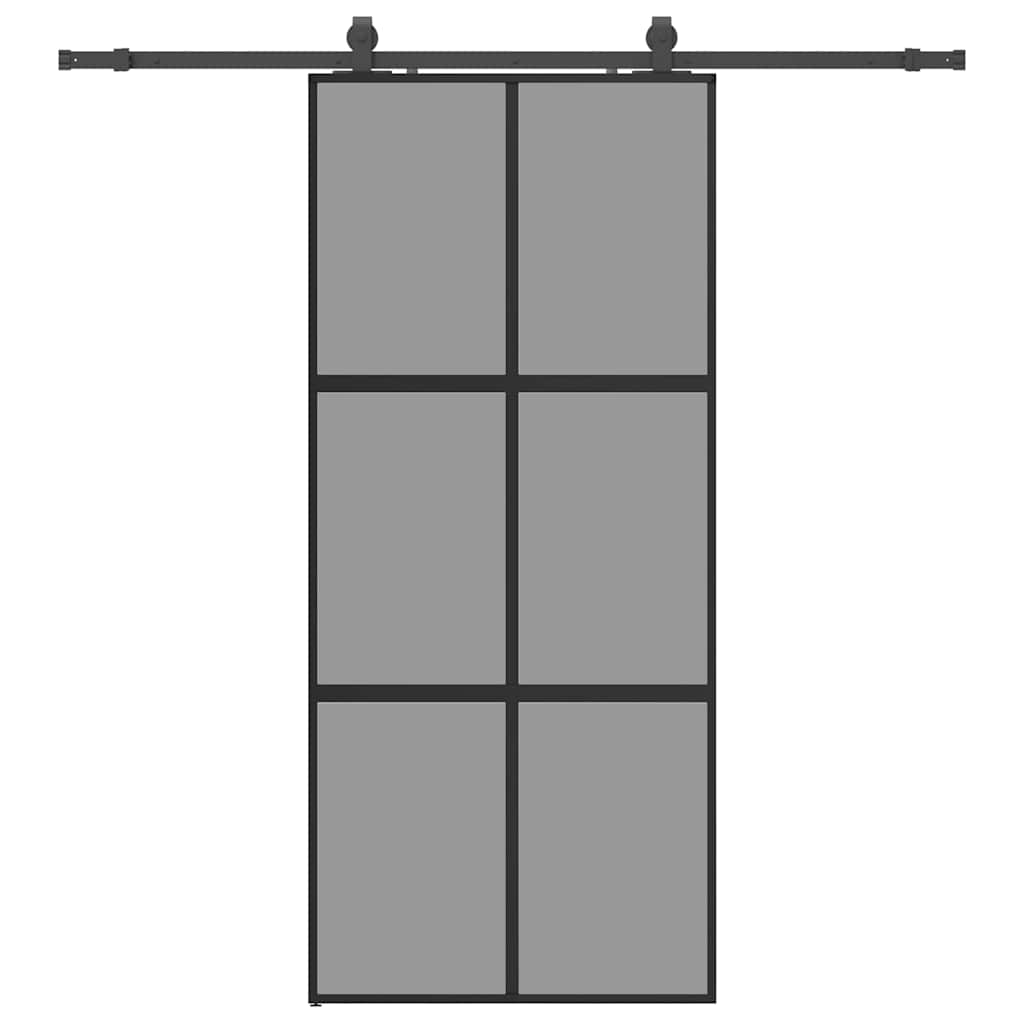 Schiebetür mit Beschlag Schwarz 76x205 cm Hartglas