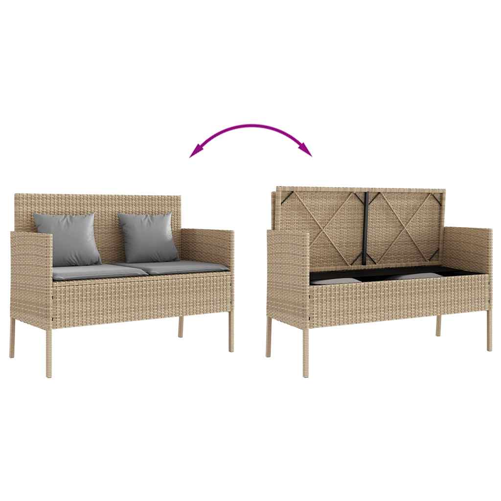 Gartenbank mit Kissen Schwarz Poly Rattan