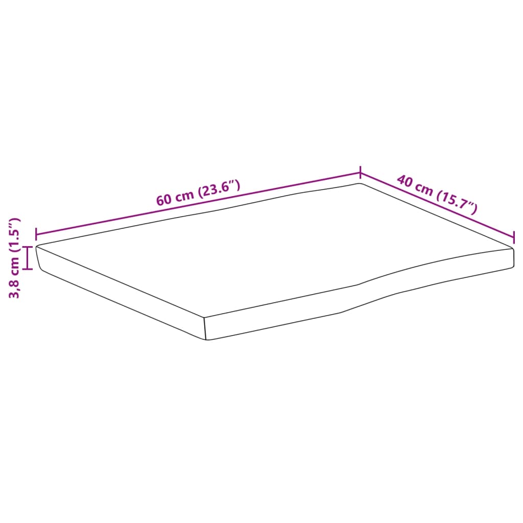 Tischplatte 40x40x2,5 cm Rechteckig Massivholz Akazie Baumkante