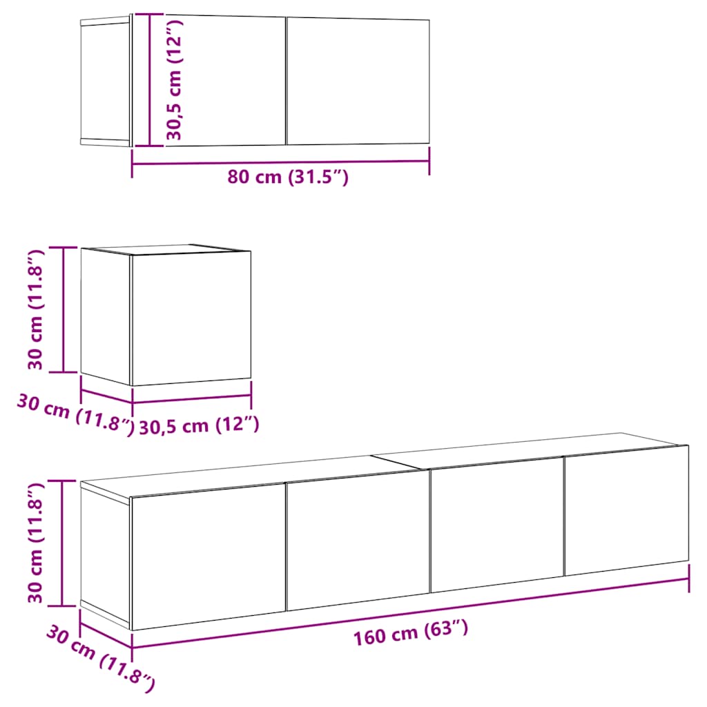 4-tlg. TV-Schrank-Set Sonoma-Eiche Holzwerkstoff