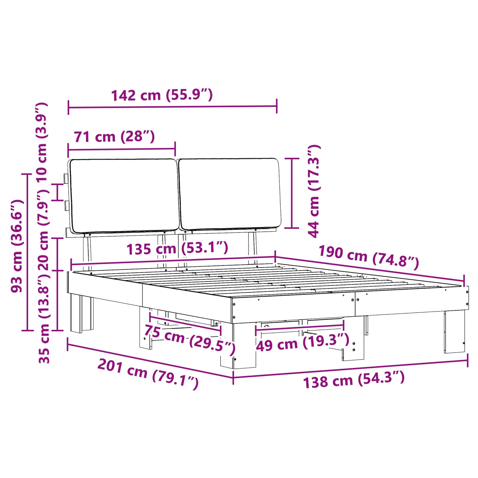 Bettgestell mit gepolstertem Kopfteil Hellgrau 200 x 200 cm