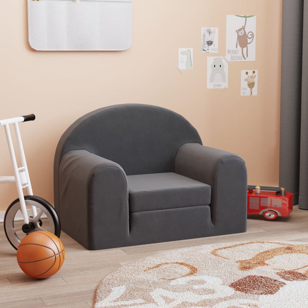 Kindersofa Hellgrau mit Sternen Weich Plüsch