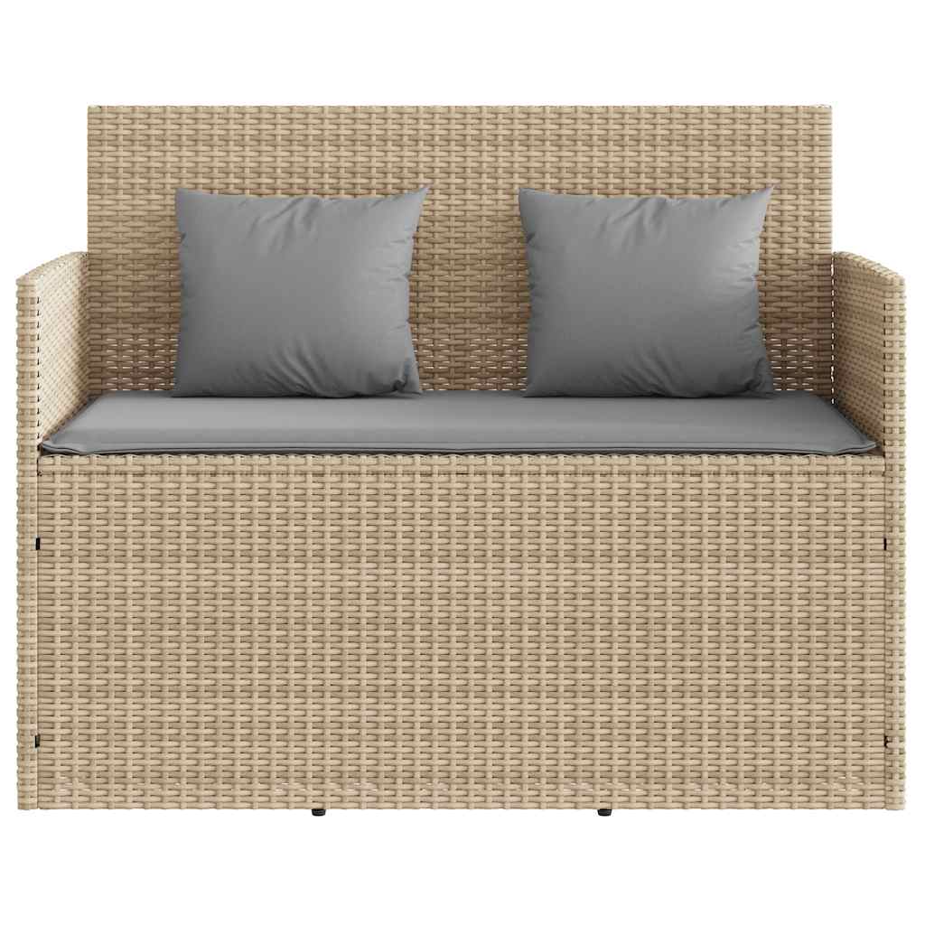 Gartenbank mit Kissen Schwarz Poly Rattan