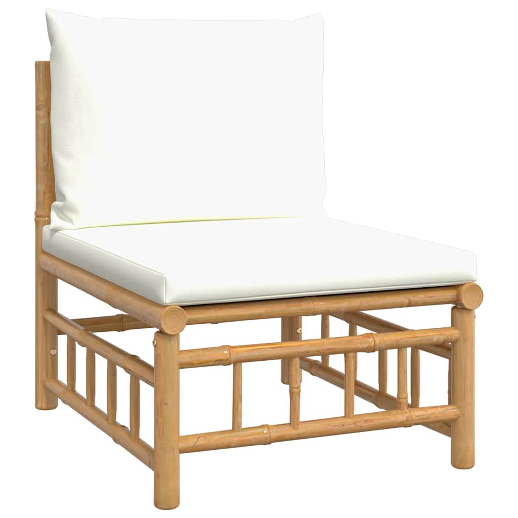 3-tlg. Garten-Lounge-Set mit Kissen Creme Bambus
