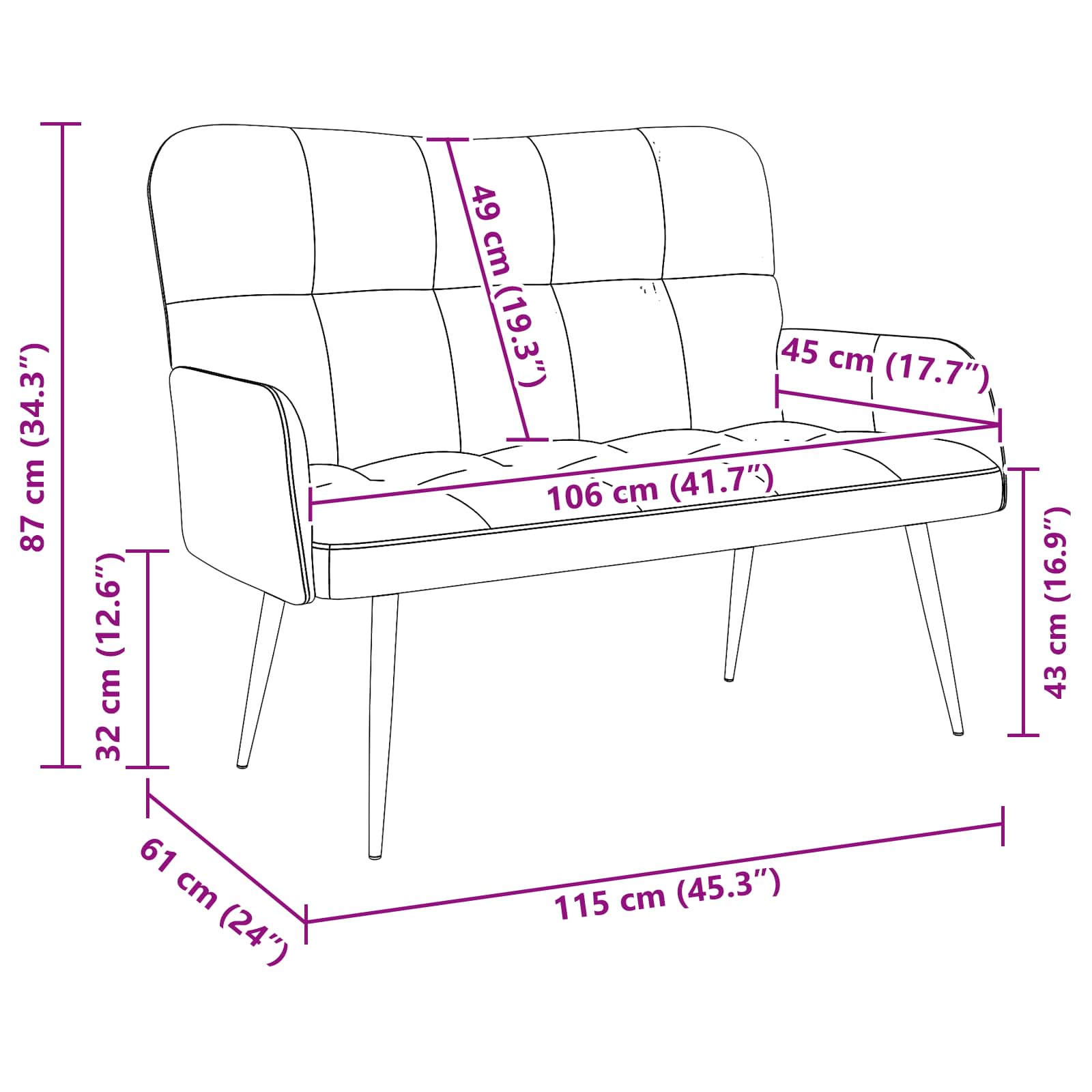 2-Sitzer Sofa Hellgrau 115 x 61 x 87 cm Stoff