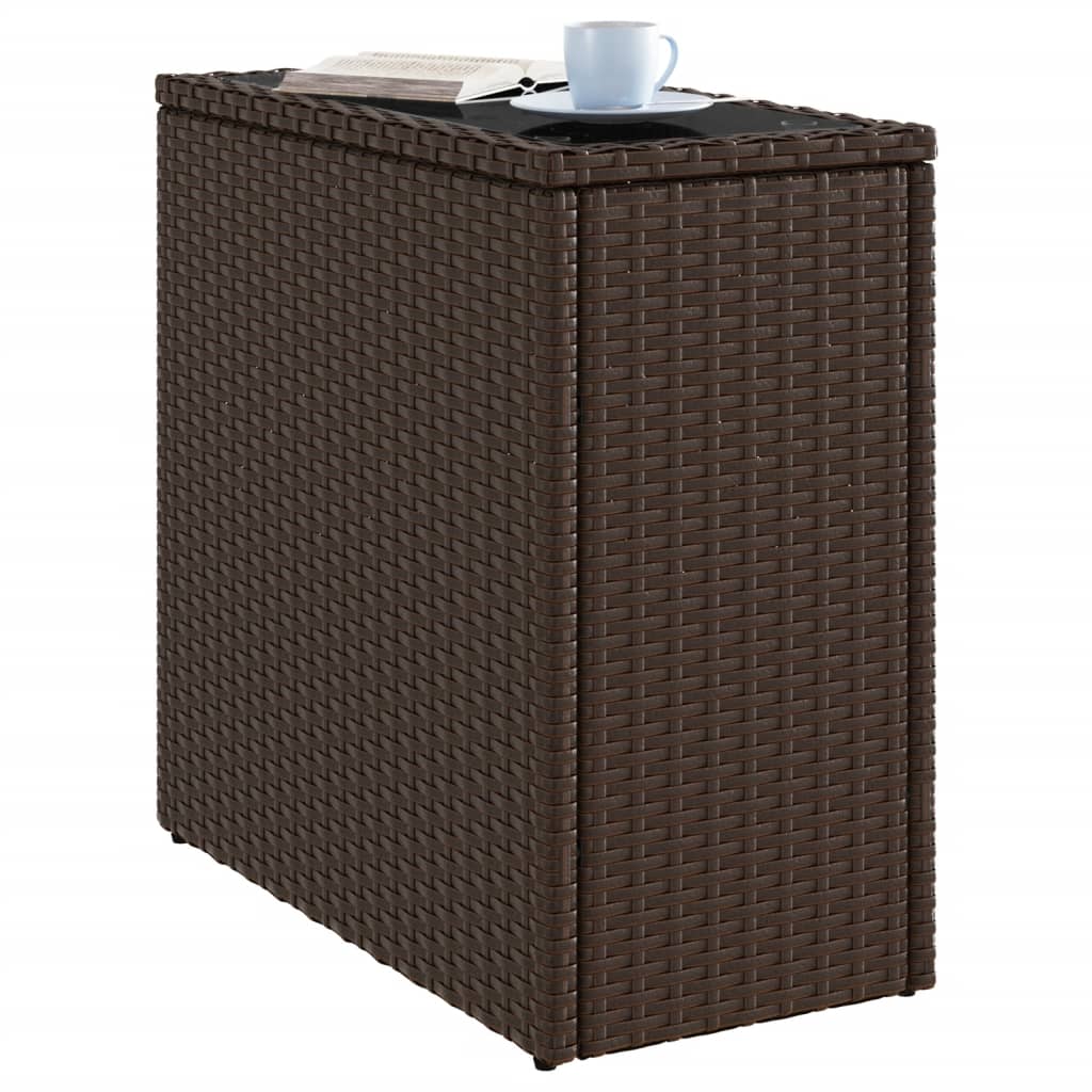Garten-Beistelltisch mit Glasplatte Schwarz 58x27,5x55cm Rattan