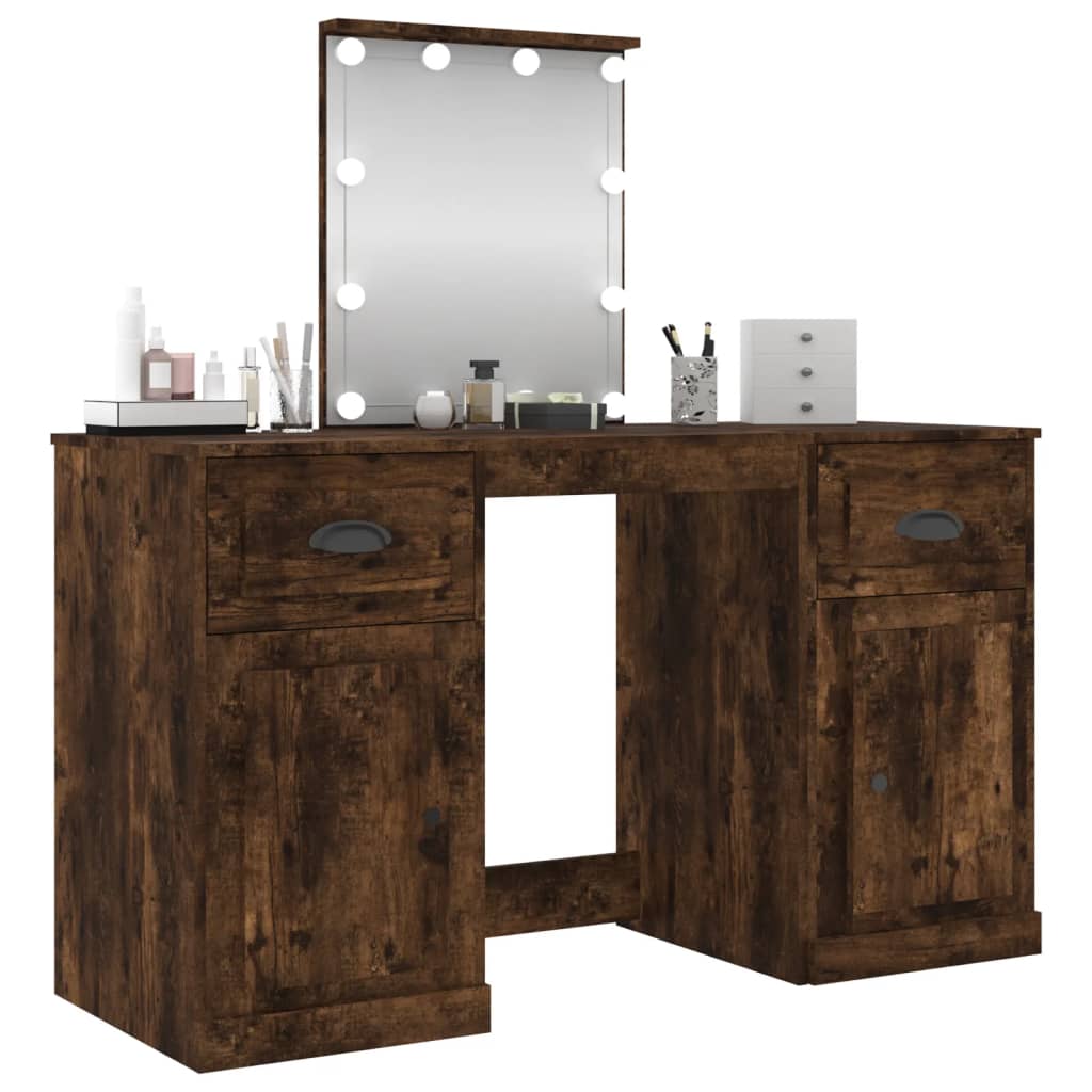 Schminktisch mit LED-Leuchten Sonoma-Eiche 130x50x132,5 cm