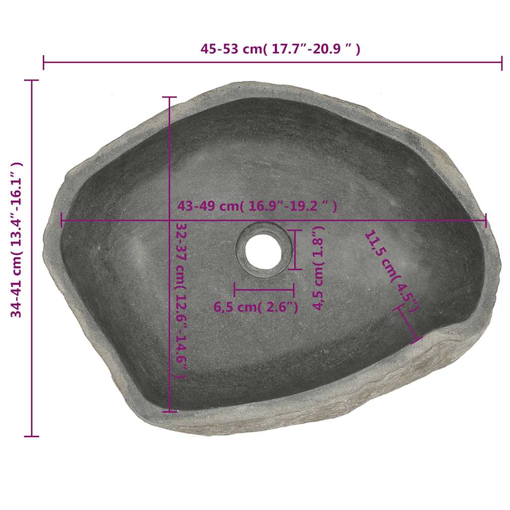 Waschbecken Flussstein Oval (37-46)x(29-36) cm