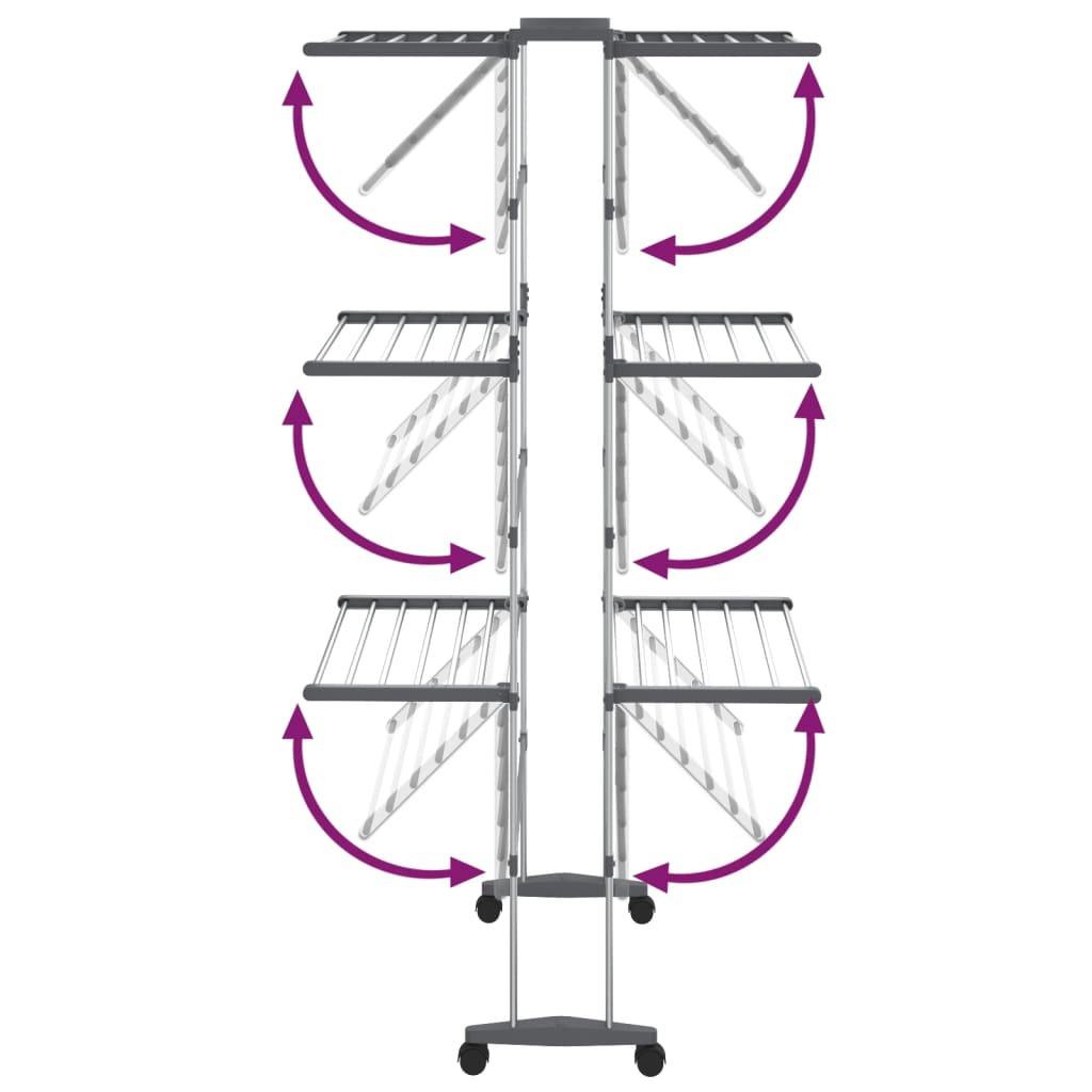 Wäscheständer 2 Etagen mit Rollen Silbern 60x70x106 cm
