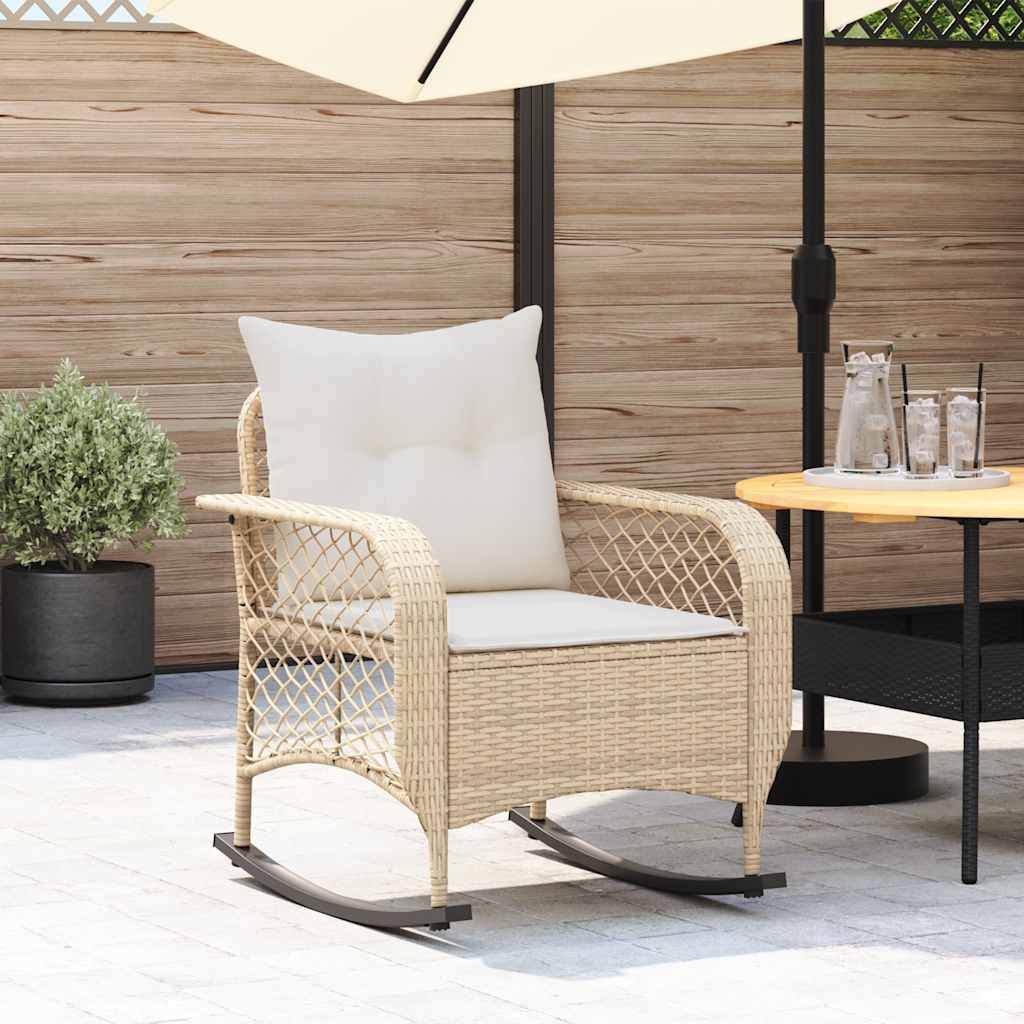 Garten-Schaukelstuhl mit Kissen Schwarz Poly Rattan