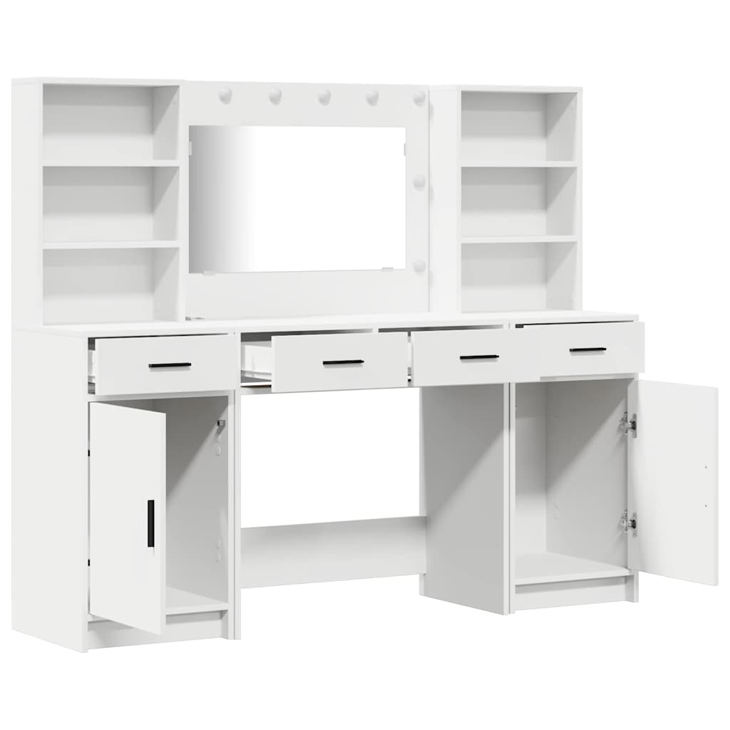 Schminktischset mit LED mit Schubladen 3 pcs Weiß Holzwerkstoff