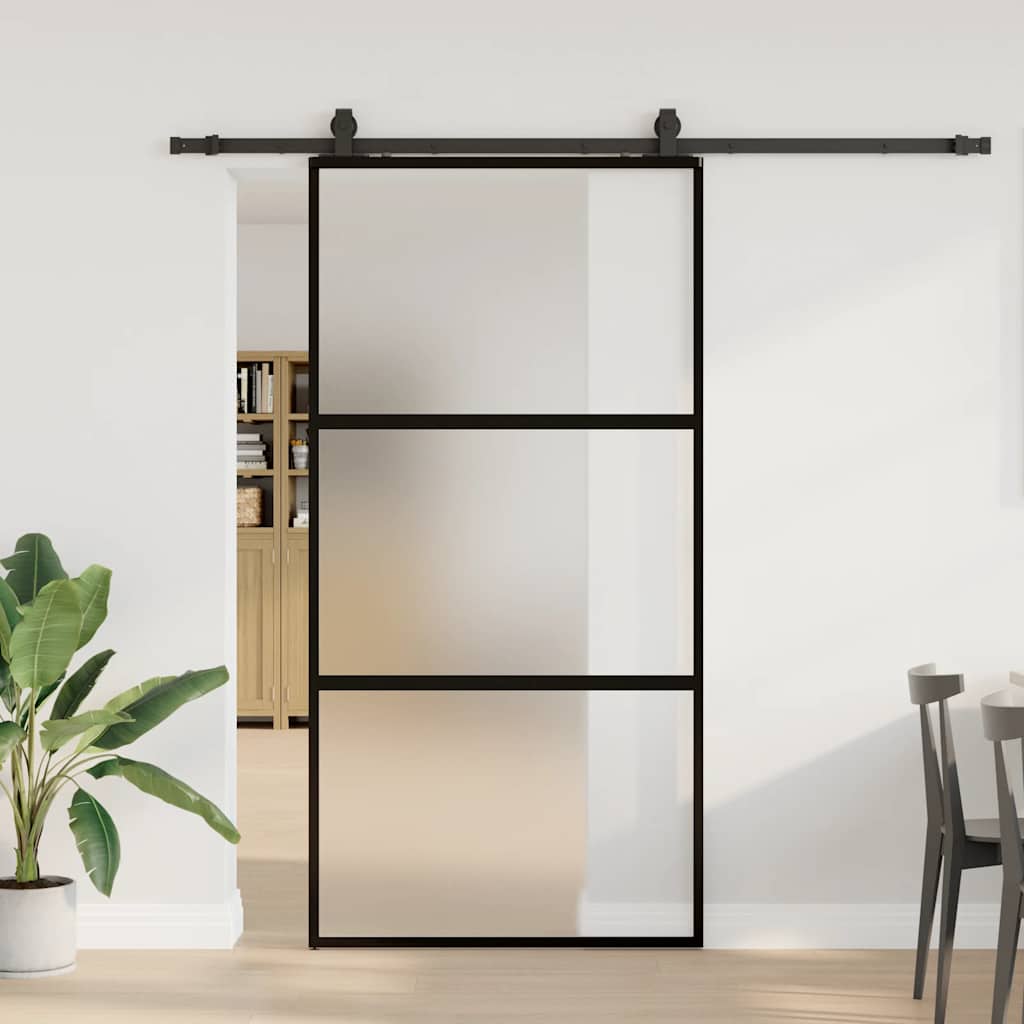 Schiebetür mit Beschlag Schwarz 76x205 cm Hartglas