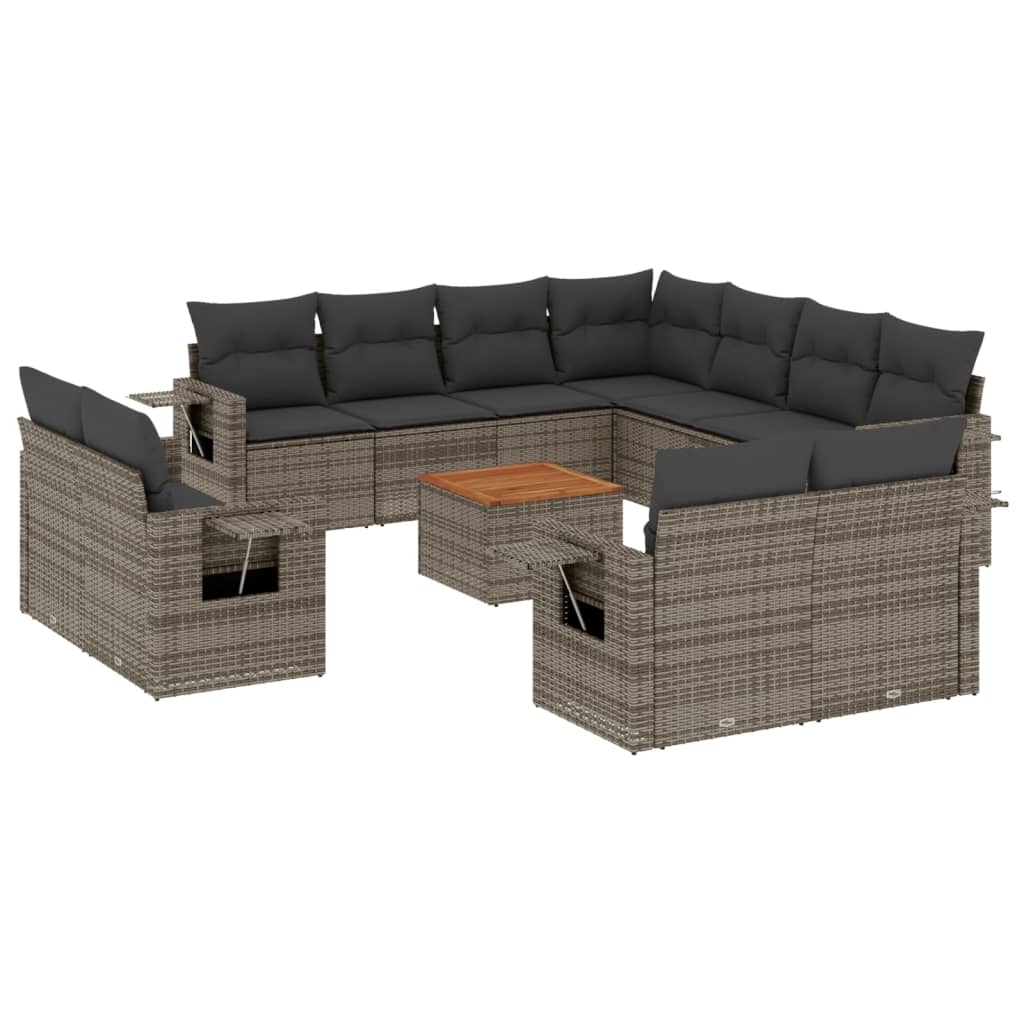 12-tlg. Garten-Sofagarnitur mit Kissen Schwarz Poly Rattan