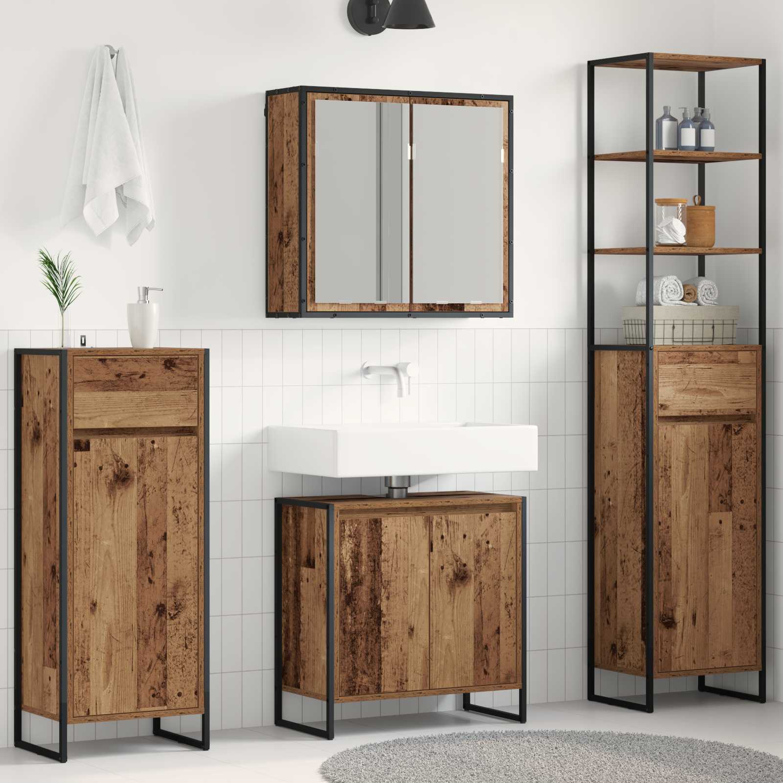 Badezimmermöbel-Set mit Tür Schwarz Eichen-Optik Holzwerkstoff