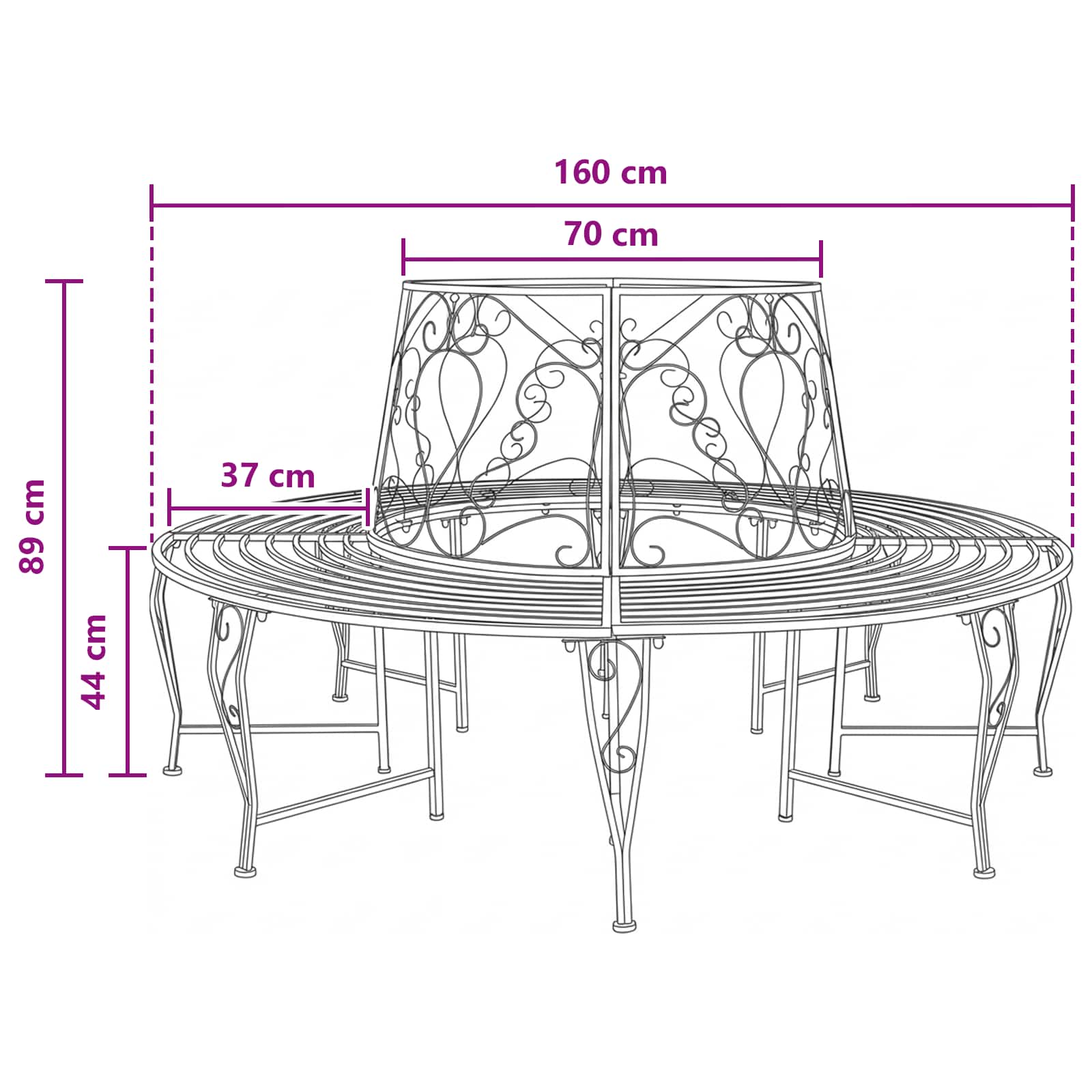Baumbank 160 cm Stahl