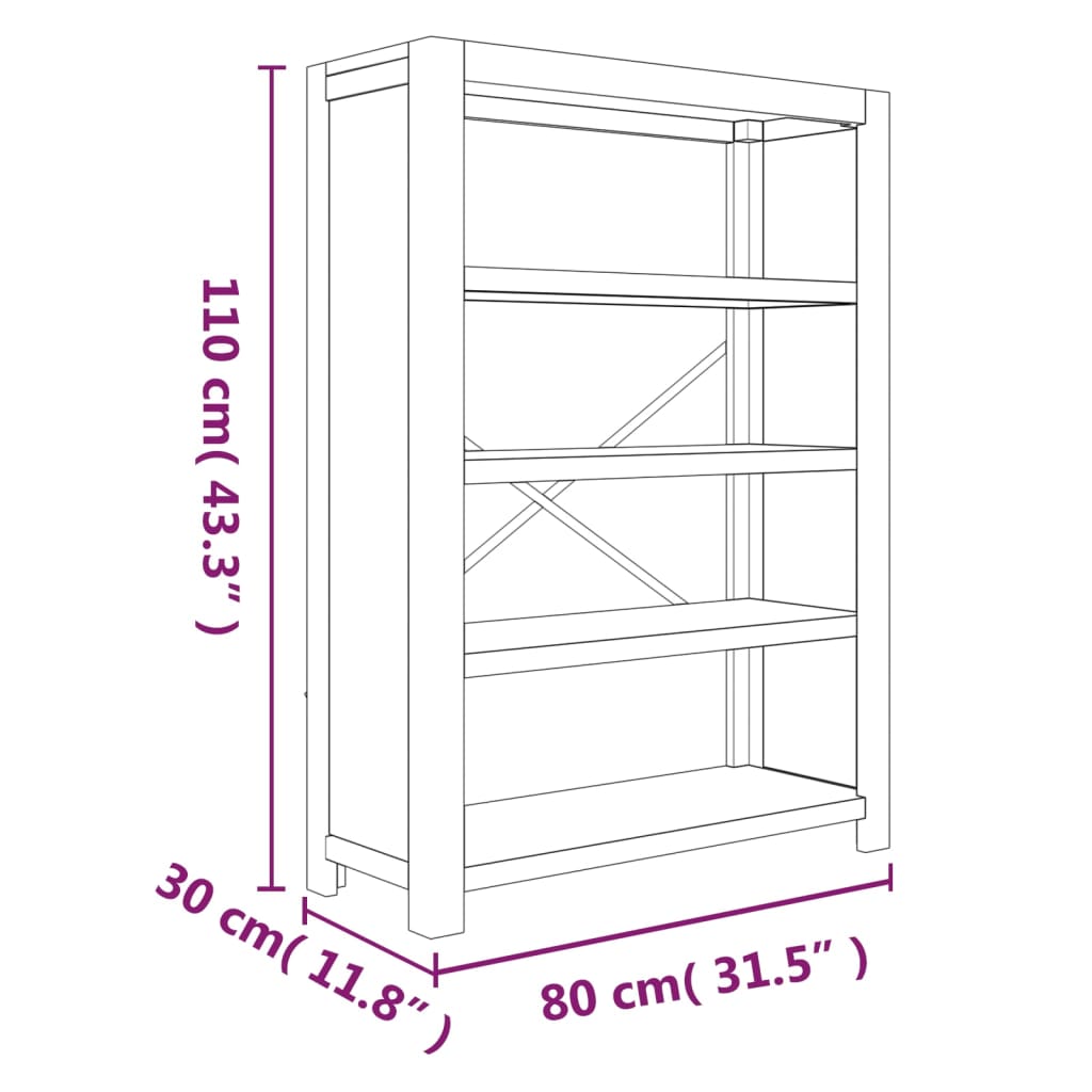 Bücherregal 7 Böden 80x30x200 cm Massivholz Akazie