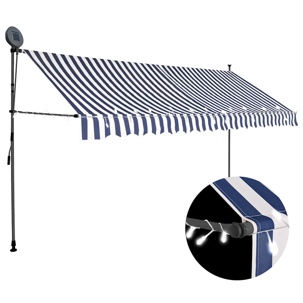 Einziehbare Markise Handbetrieben mit LED 100 cm Blau und Weiß