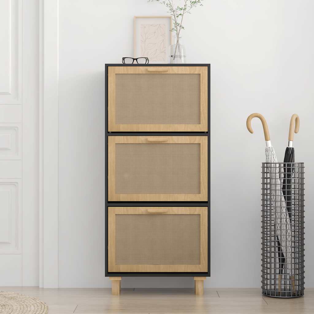 Schuhschrank Weiß 52x25x115 cm Holzwerkstoff & Rattan Natur