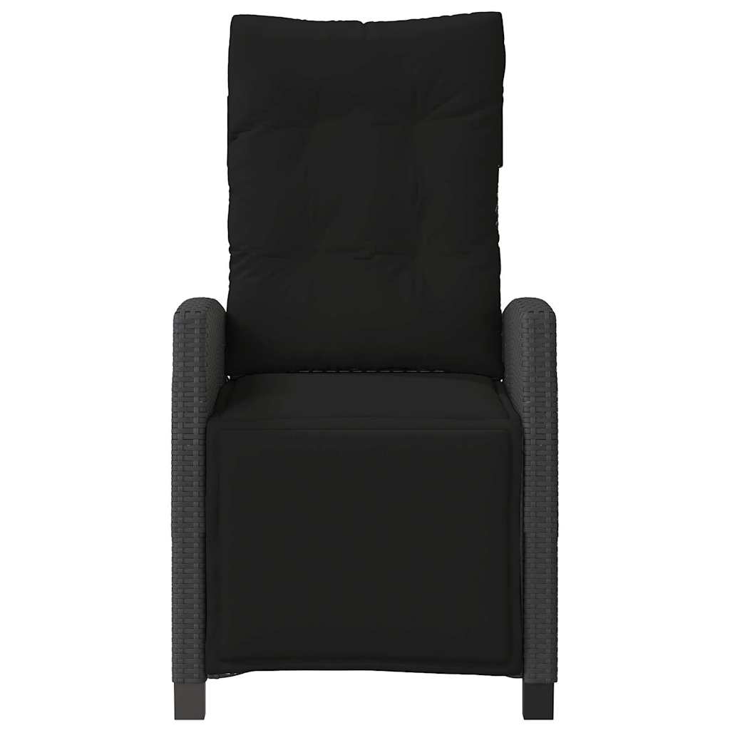 Gartensessel Verstellbar mit Kissen Schwarz Poly Rattan