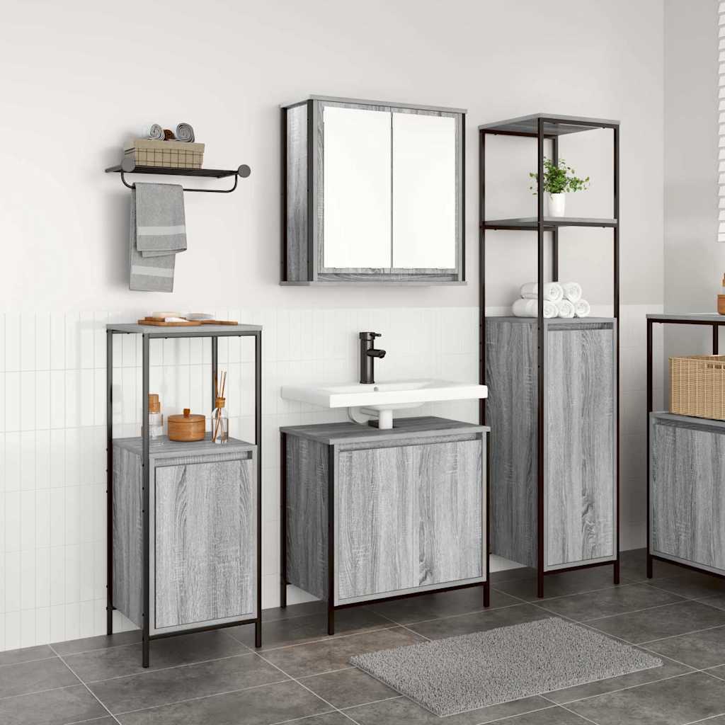 Badezimmermöbel-Set 5 pcs Schwarz Eichen-Optik Holzwerkstoff