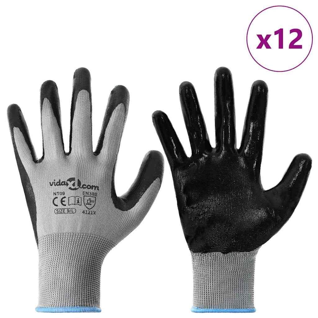 Arbeitshandschuhe 12 pcs Grau und Schwarz 7 / S Polyester