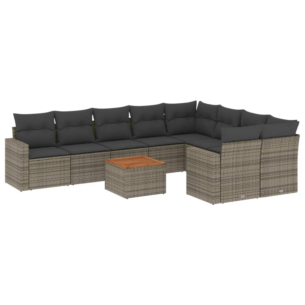 10-tlg. Garten-Sofagarnitur mit Kissen Schwarz Poly Rattan