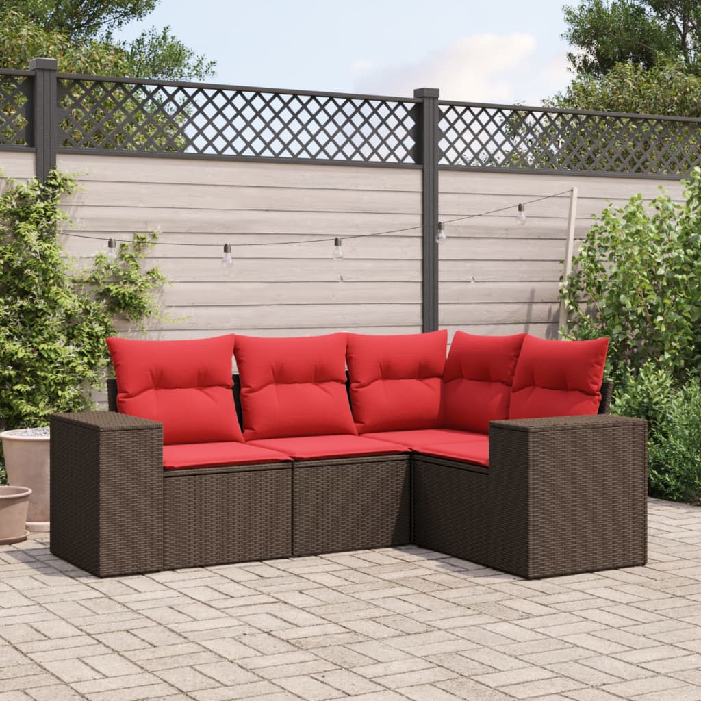 4-teiliges Gartensofa-Set mit Kissen, schwarzes Polyrattan