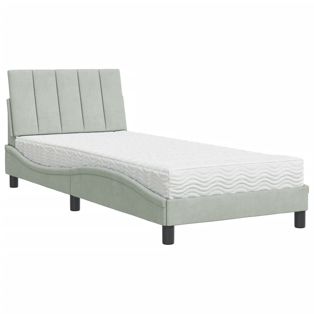 Bett mit Matratze "Hanko" Hellgrau 80x200 cm Samt