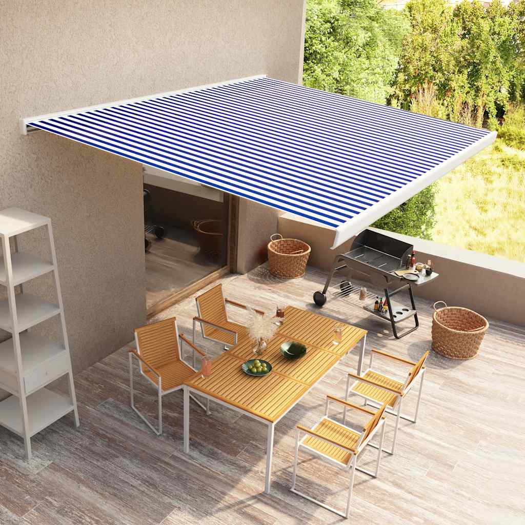 Motorisierte Kassetten-Markise 350x250 cm Blau und Weiß