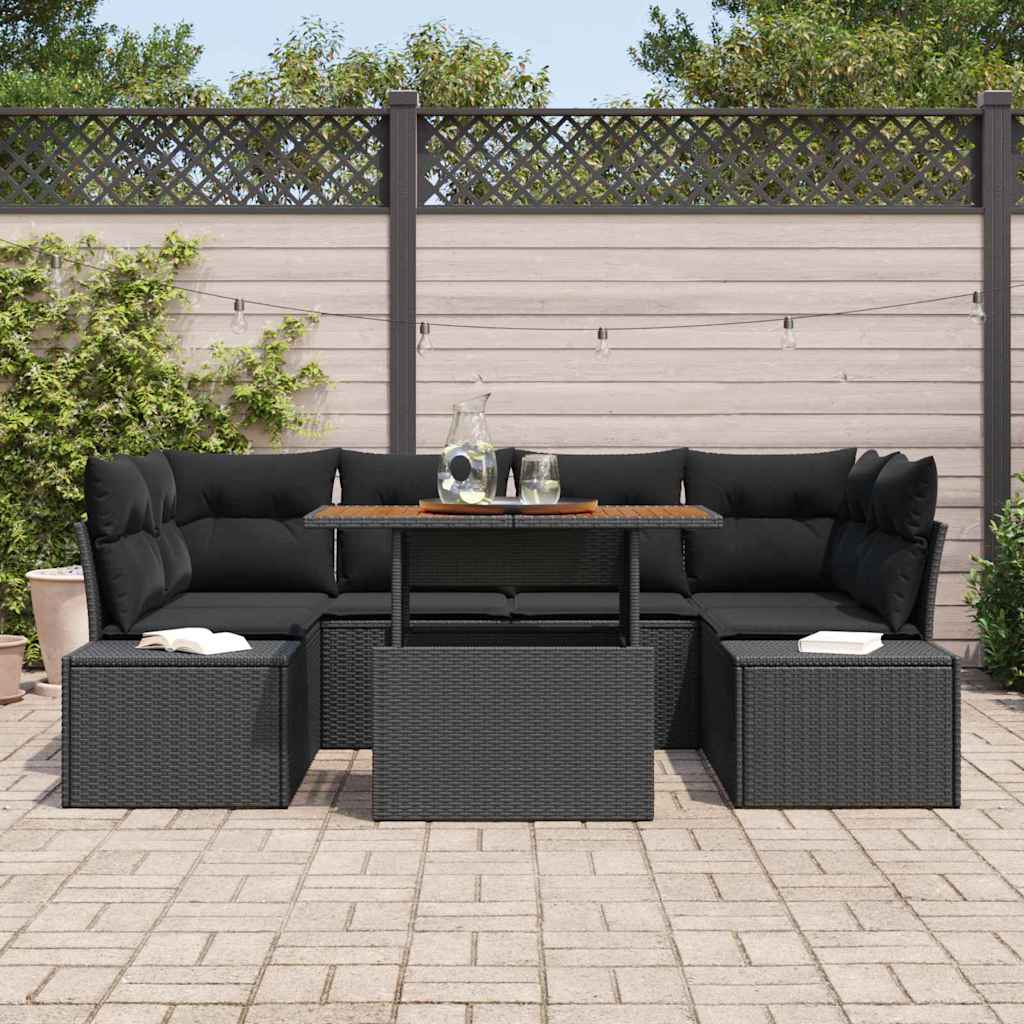 Garten Essgruppe mit Kissen 7 pcs Schwarz und Creme