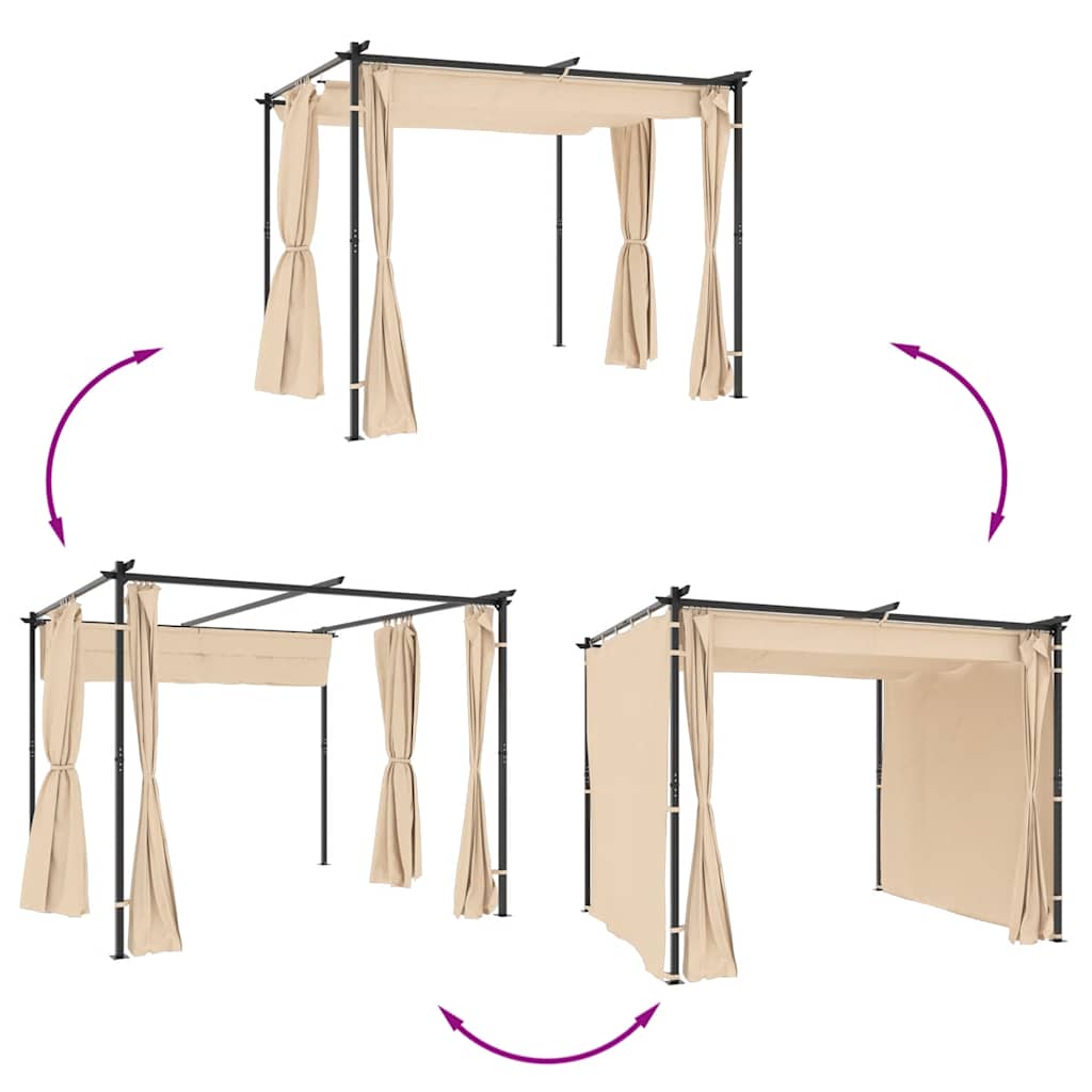 Pavillon mit Vorhängen 3x3 m Taupe Stahl