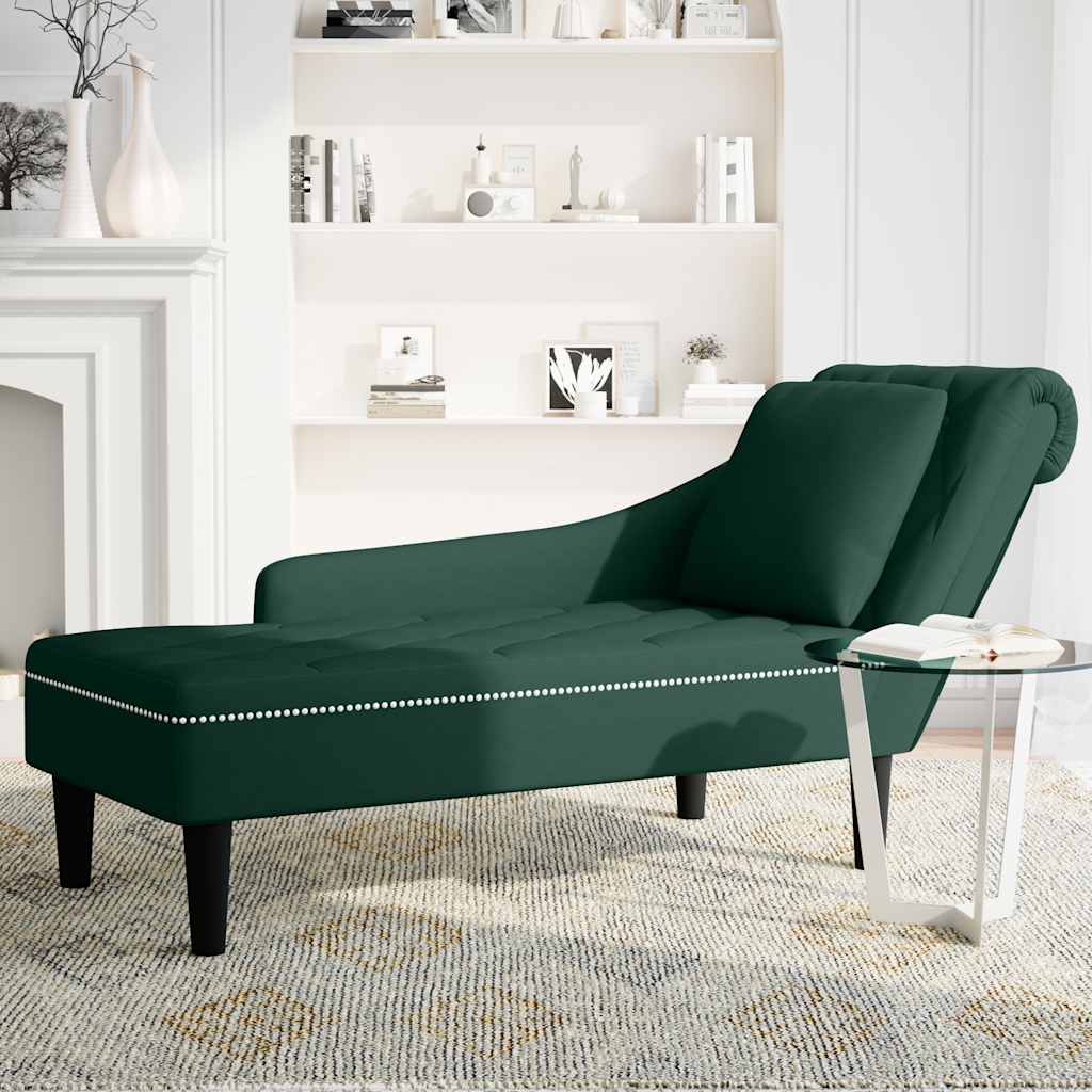 Chaiselongue mit Kissen und Rechter Armlehne Blau Samt
