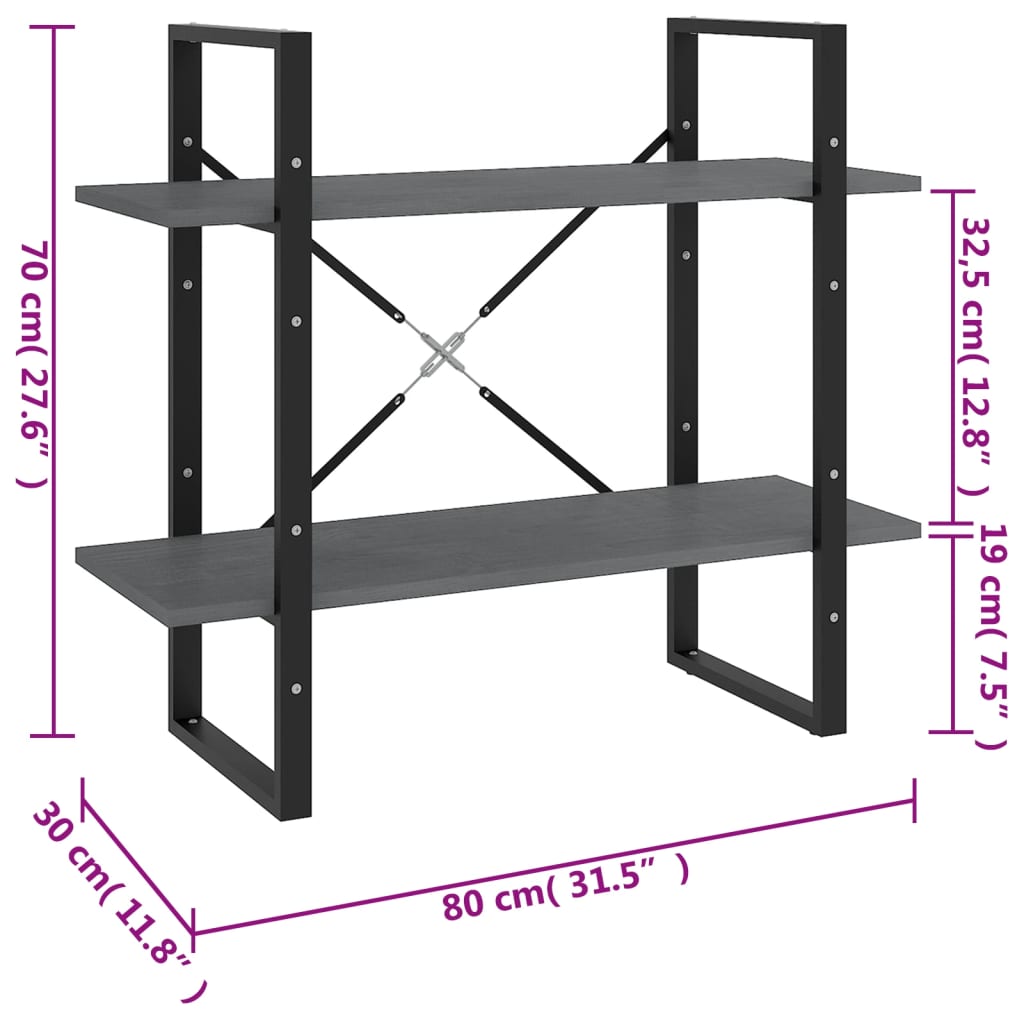 Bücherregal 2 Fächer Weiß 80x30x70 cm Holzwerkstoff